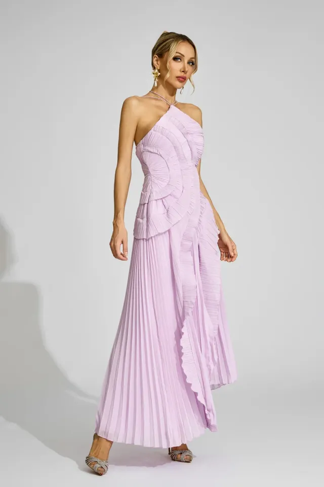 Moses Asymmetric Pleated Halter Dress – image 6