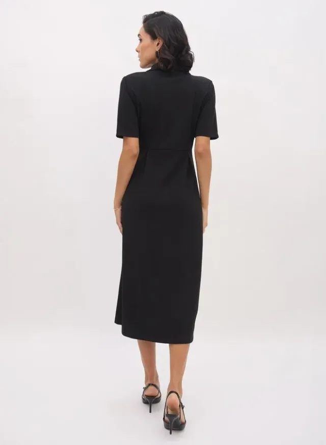 Women Black Notch Collar Buttoned Blazer Midi Dress – image 3