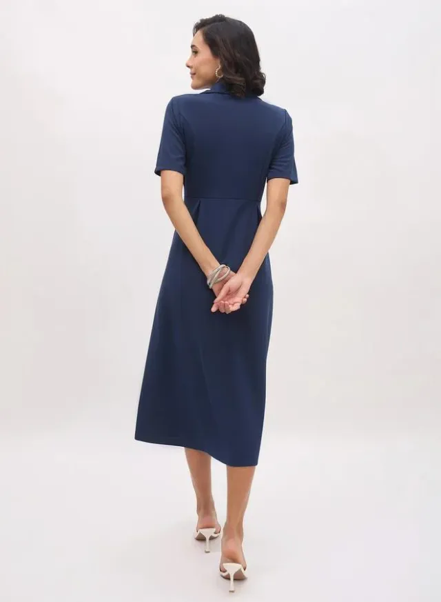 Women Black Notch Collar Buttoned Blazer Midi Dress – image 3
