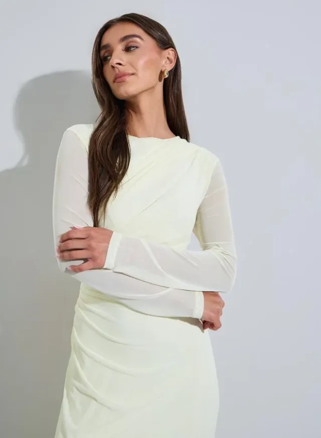 Yellow Solid Side Ruched Detail Mech Maxi Dress – image 2