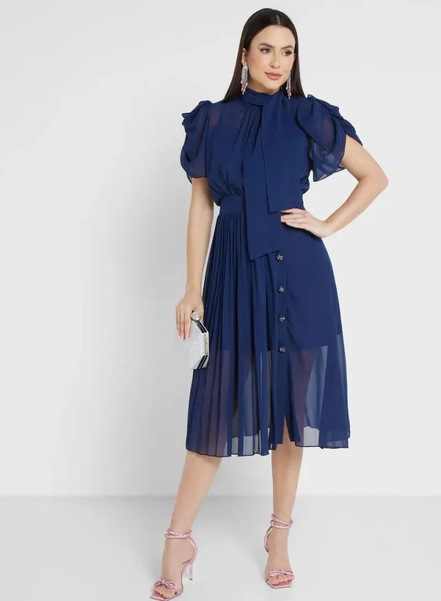 Pleated Chiffon Dress