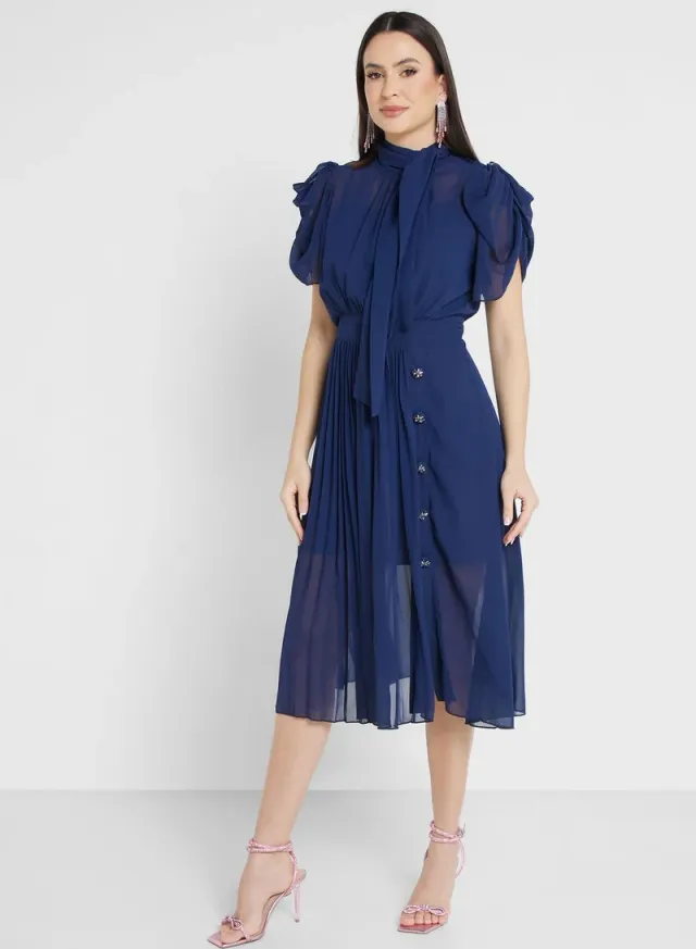 Pleated Chiffon Dress – image 4