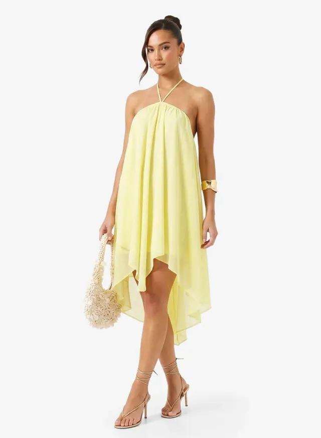Halter Neck A Line Pleated Dress