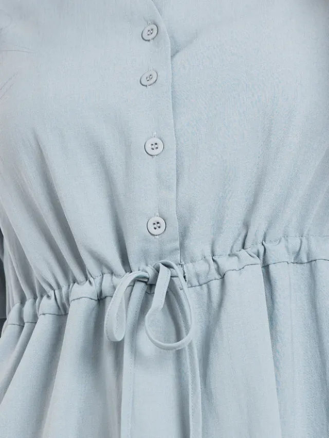 Grey Drawstring Waist Casual Midi Dress – image 4