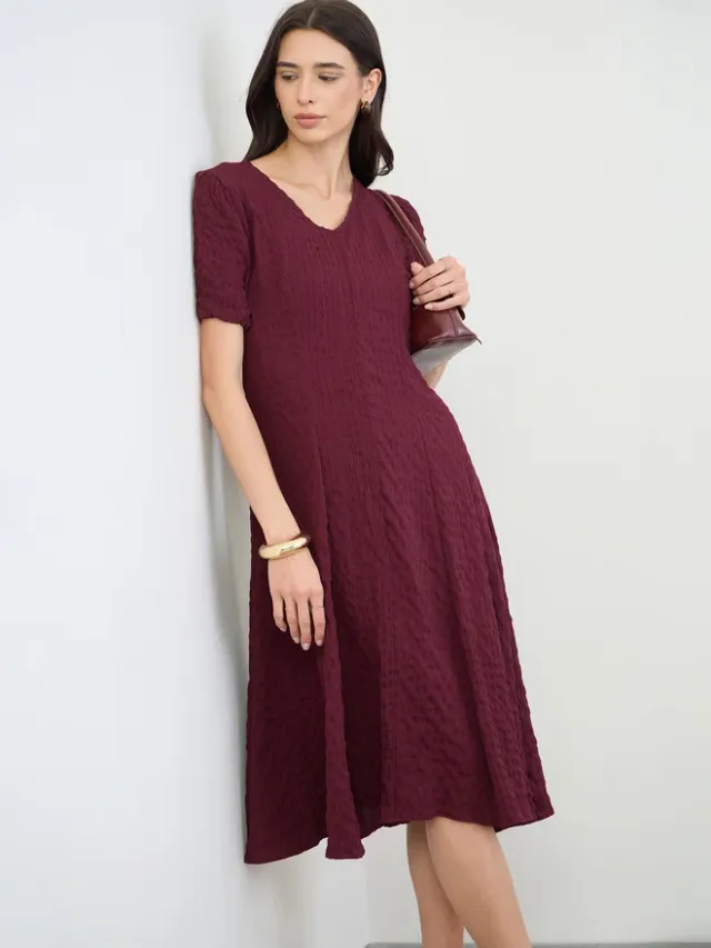 Green Pleated Midi Dress with Tie-Belt