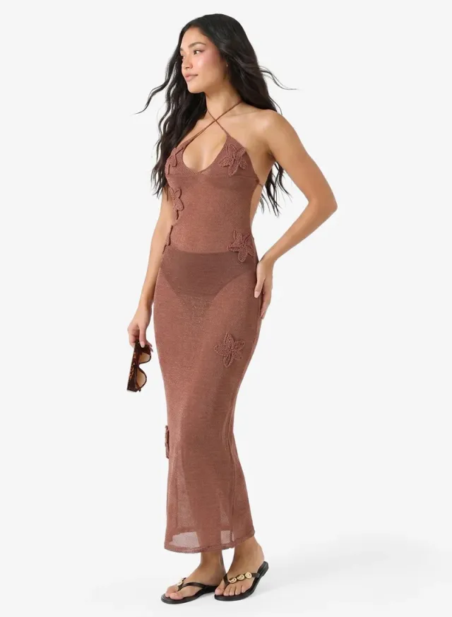 Crochet Slip Dress With 3D Floral Embroidery