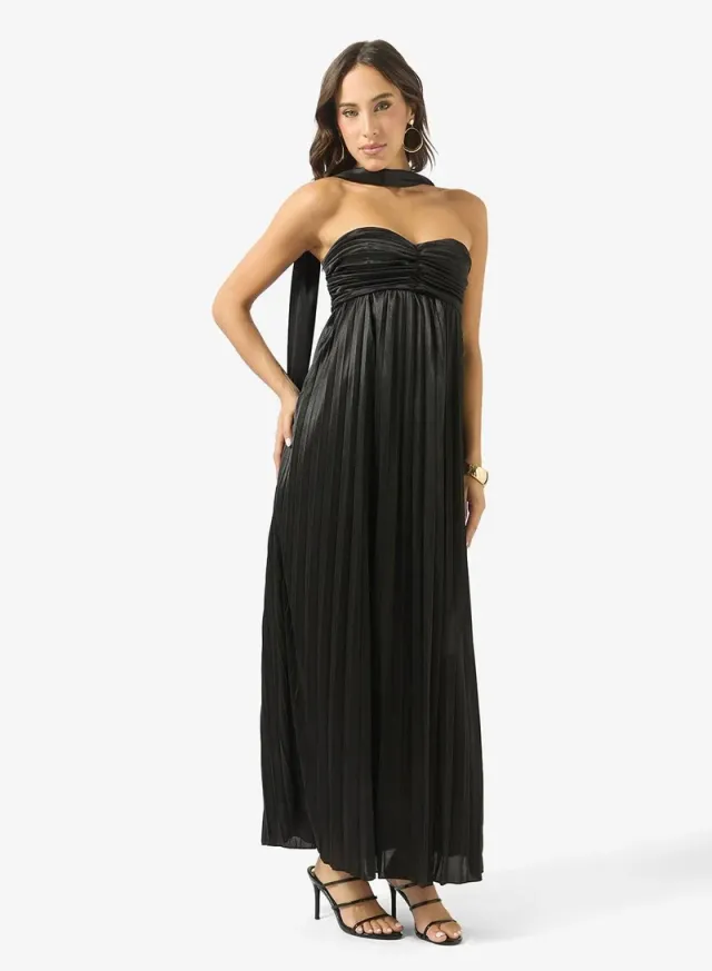 Sweetheart Neckline Plisse Dress with Scarf – image 2