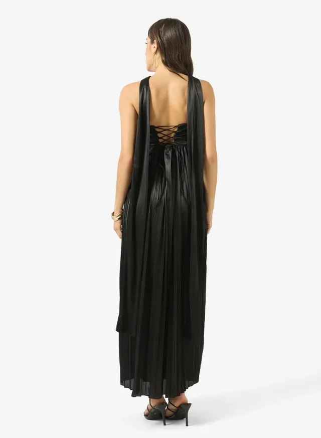 Sweetheart Neckline Plisse Dress with Scarf – image 3