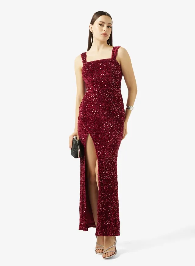 Shimmer Evening Dress With Slit – image 4