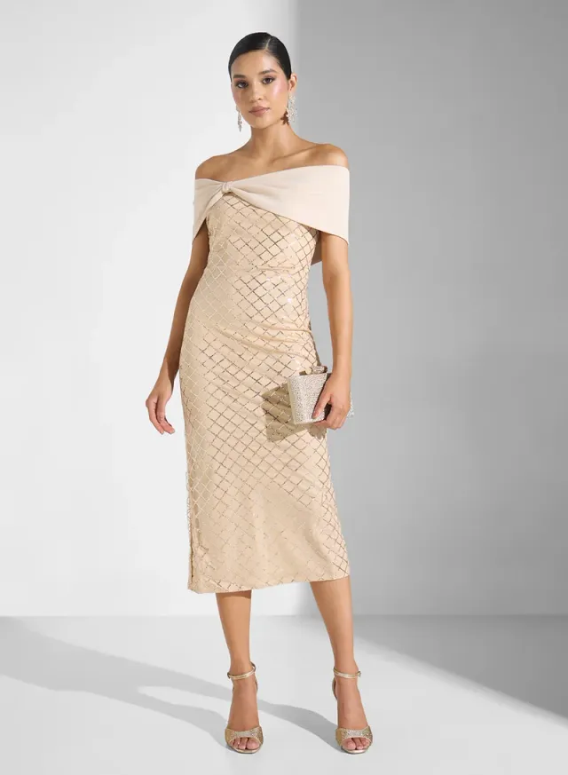 Off Shoulder Shimmer  Dress – image 4