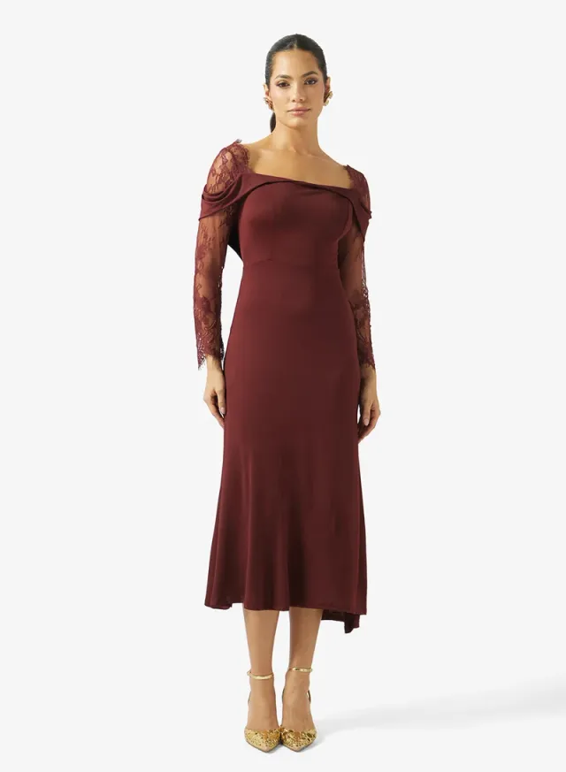 Shift Dress With Lace Sleeves