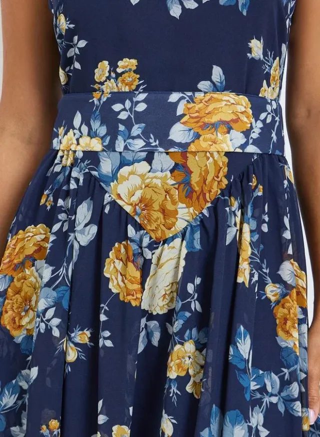 Yellow Floral Sleeveless A-Line Midi Dress – image 5
