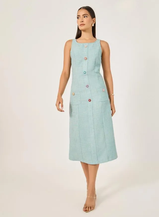 Yellow Floral Sleeveless A-Line Midi Dress – image 2