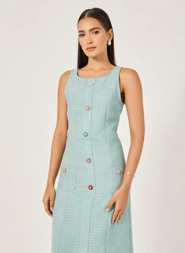 Yellow Floral Sleeveless A-Line Midi Dress – image 3