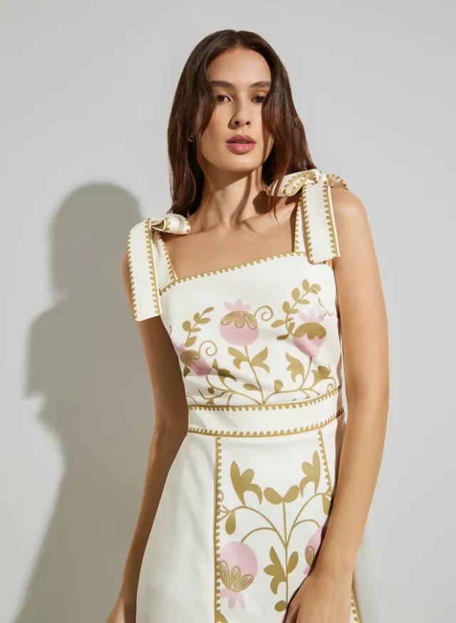 Yellow Floral Sleeveless A-Line Midi Dress – image 2