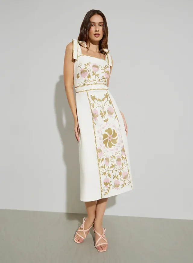 Yellow Floral Sleeveless A-Line Midi Dress – image 3