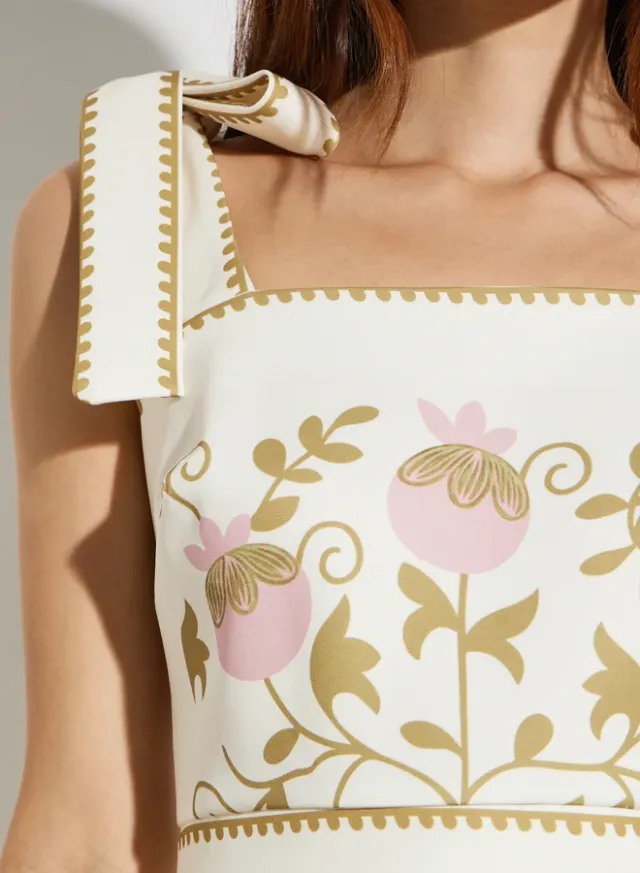 Yellow Floral Sleeveless A-Line Midi Dress – image 4