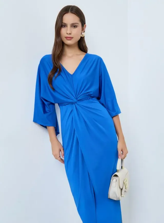 Brown Pleated Detail Midi Dress – image 2