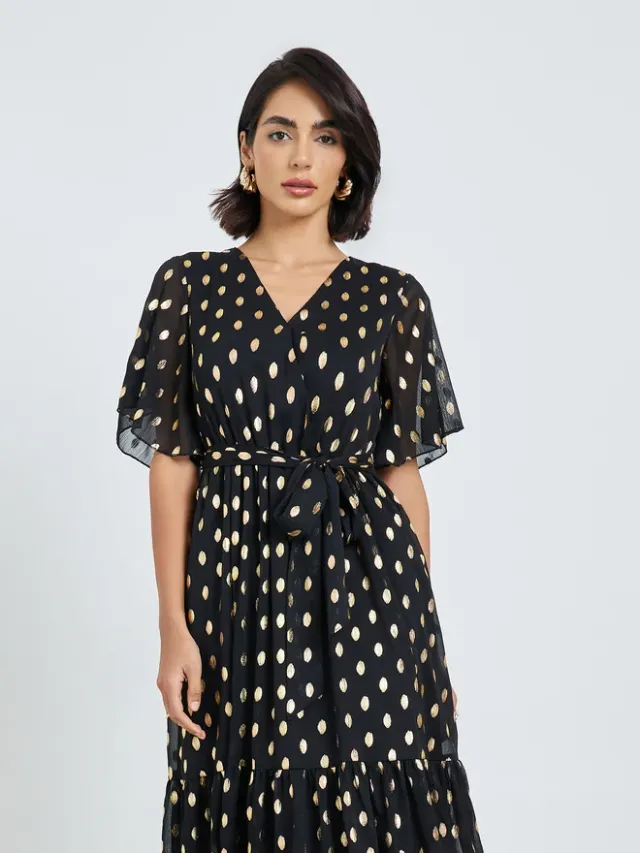 Black Foil Dot Print Layered Maxi Dress – image 2