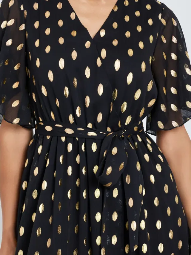 Black Foil Dot Print Layered Maxi Dress – image 4