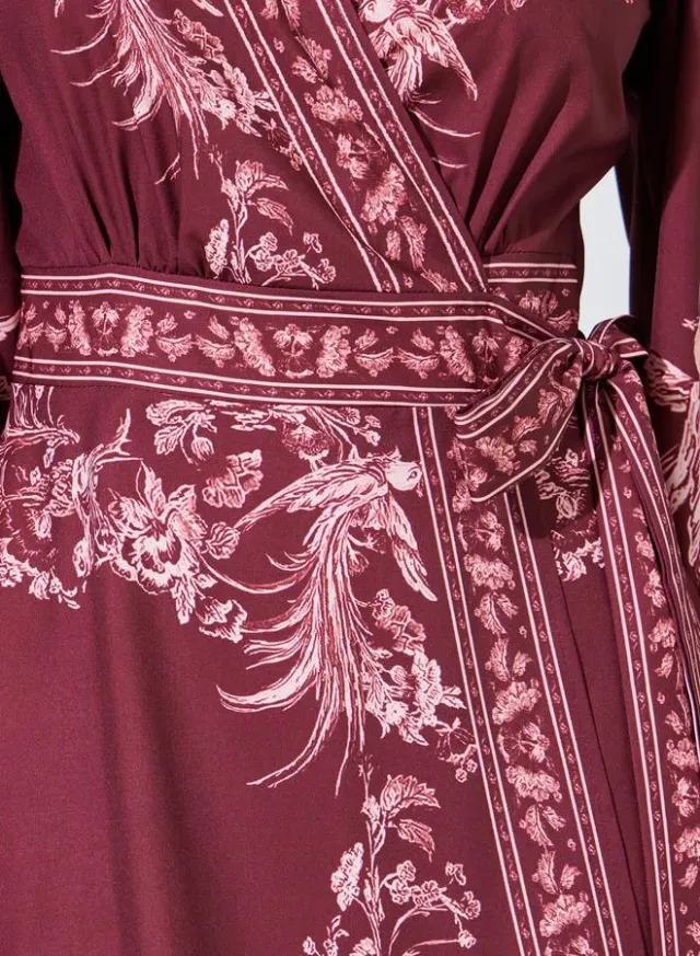 Burgundy Floral Print Tie-Up Waist Wrap Maxi Dress – image 4