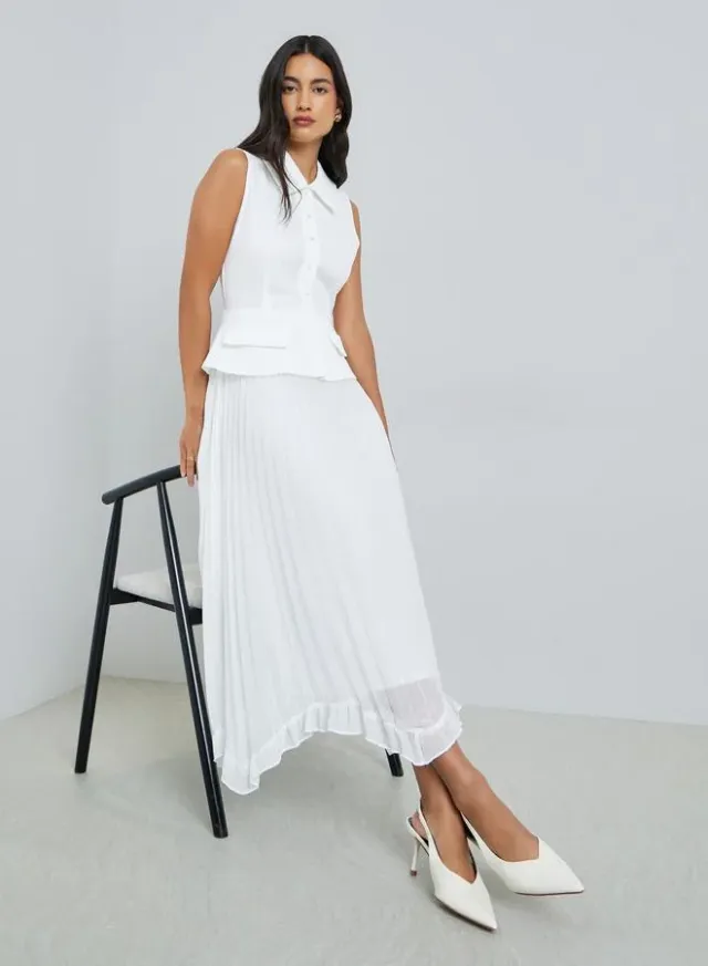 Pleated Sleeveless Blazer Midi Dress