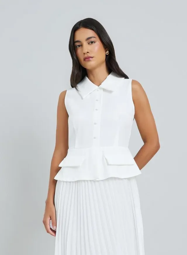 Pleated Sleeveless Blazer Midi Dress – image 2