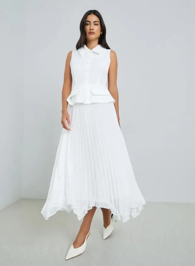 Pleated Sleeveless Blazer Midi Dress – image 3