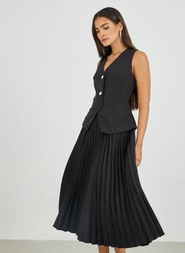 Pleated Sleeveless Blazer Midi Dress – image 3
