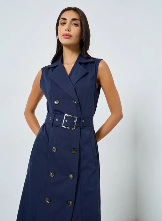 Pleated Sleeveless Blazer Midi Dress – image 3