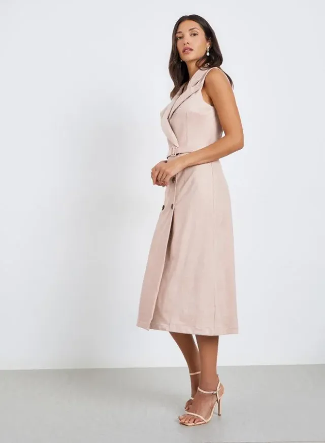Pleated Sleeveless Blazer Midi Dress – image 3