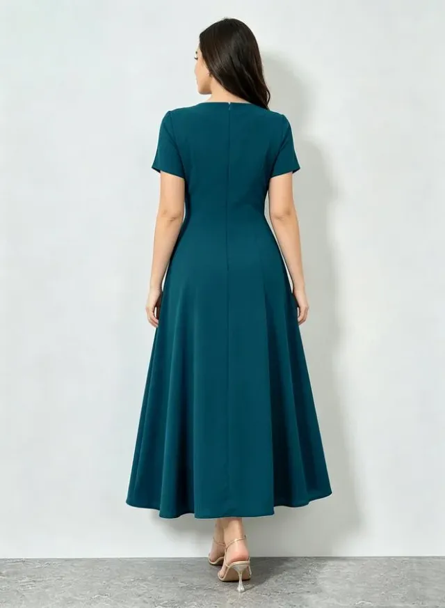 Blue Bow Detail A-Line Midi Dress – image 2