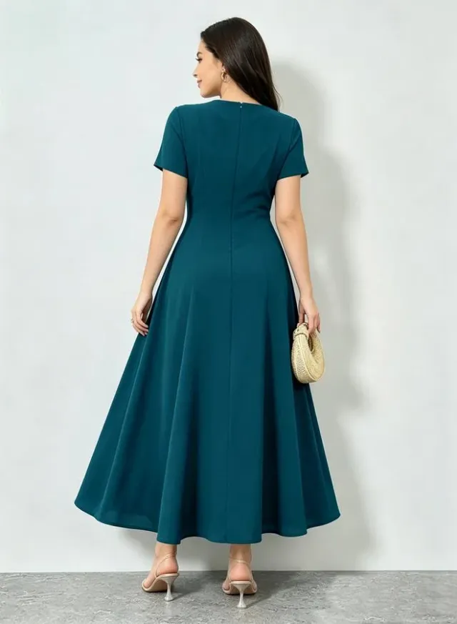 Blue Bow Detail A-Line Midi Dress – image 5