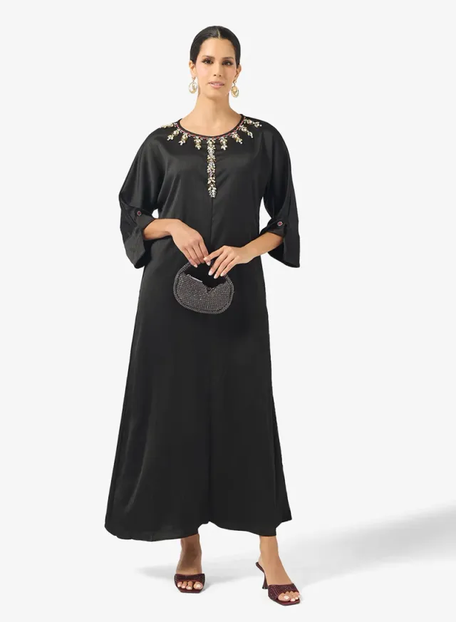 Embellished Jalabiya With Contrast Toned Sleeves