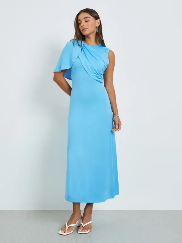 Brown Asymmetric Neck Draped Bodycon Maxi Dress – image 2
