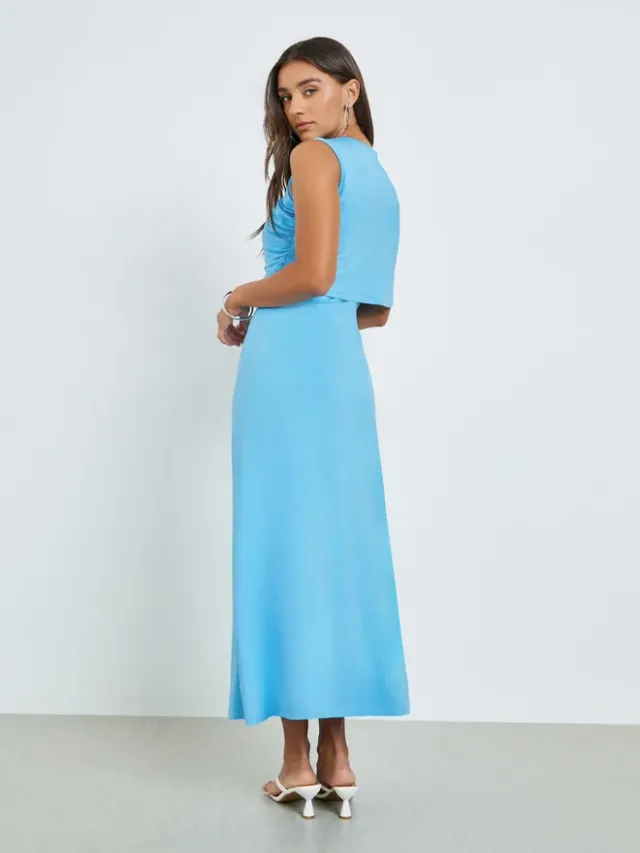 Brown Asymmetric Neck Draped Bodycon Maxi Dress – image 5