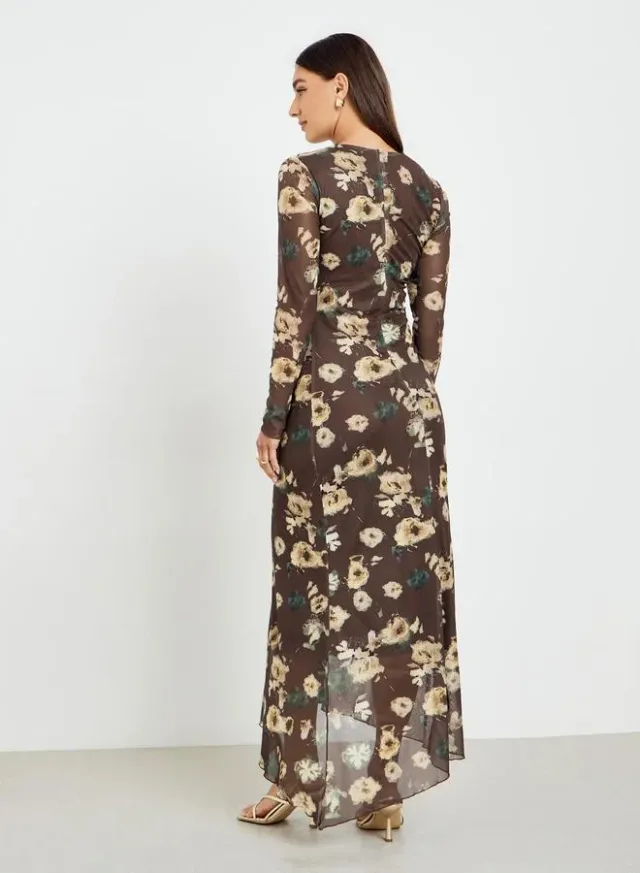 Brown Asymmetric Neck Draped Bodycon Maxi Dress – image 5