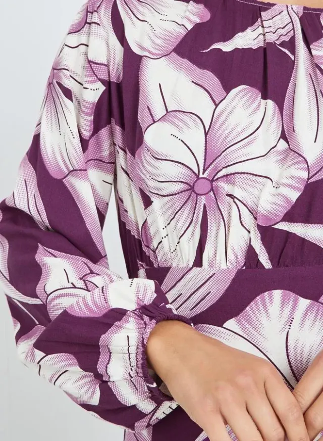 Purple Floral Midi Dress with Long Sleeves – image 5