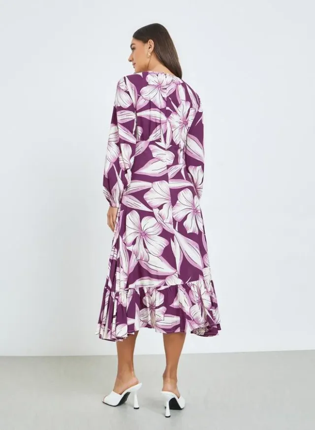 Purple Floral Midi Dress with Long Sleeves – image 6
