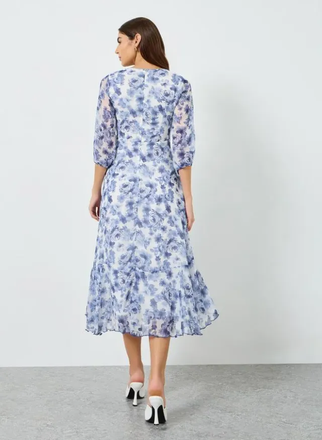 Purple Embroidery A-Line Midi Dress with 3/4th Sleeves – image 4