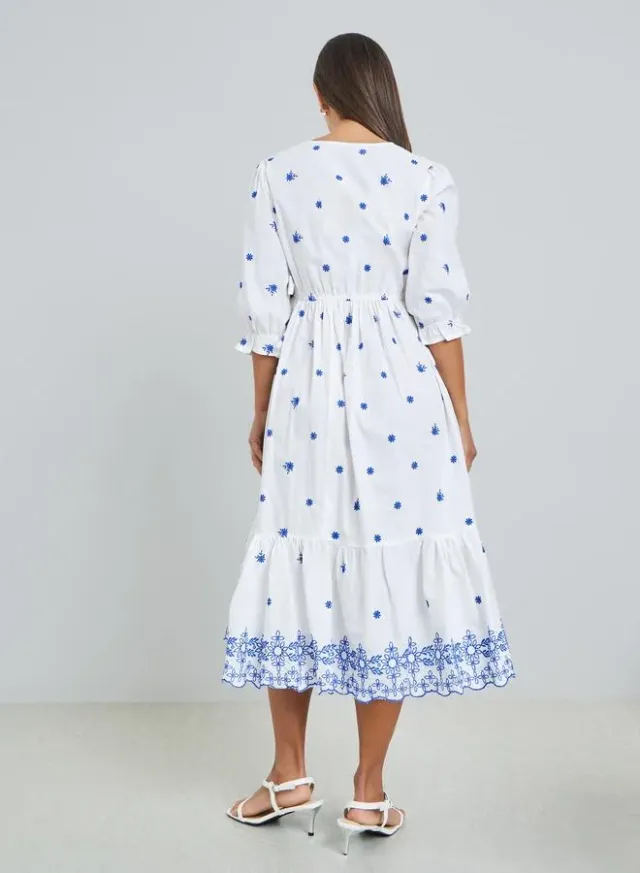 Purple Embroidery A-Line Midi Dress with 3/4th Sleeves – image 5