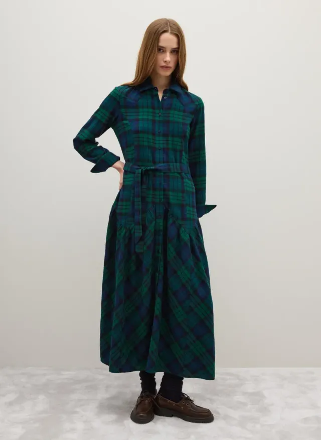 OVS Long Dress In Pure Cotton With Regular Fit Multicolour Checks