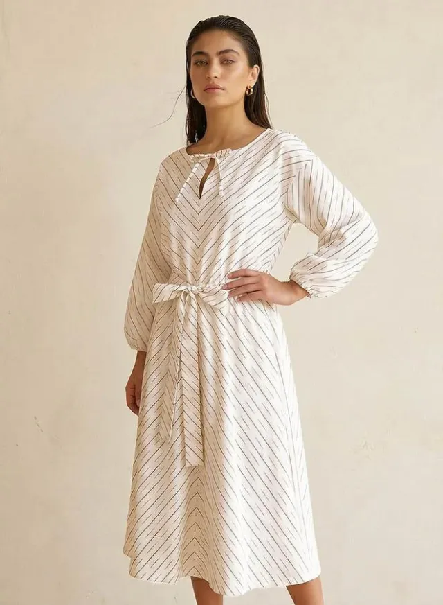 Iconic Striped Women Dress with Keyhole Neck