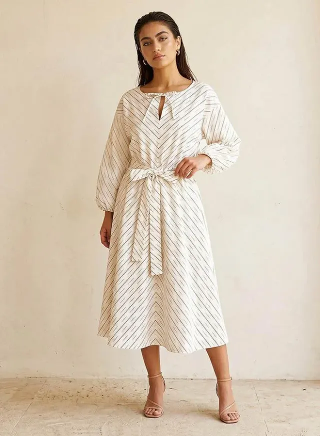Iconic Striped Women Dress with Keyhole Neck – image 3