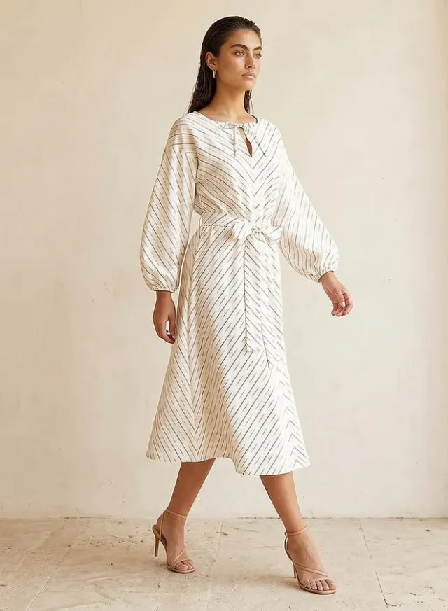 Iconic Striped Women Dress with Keyhole Neck – image 5
