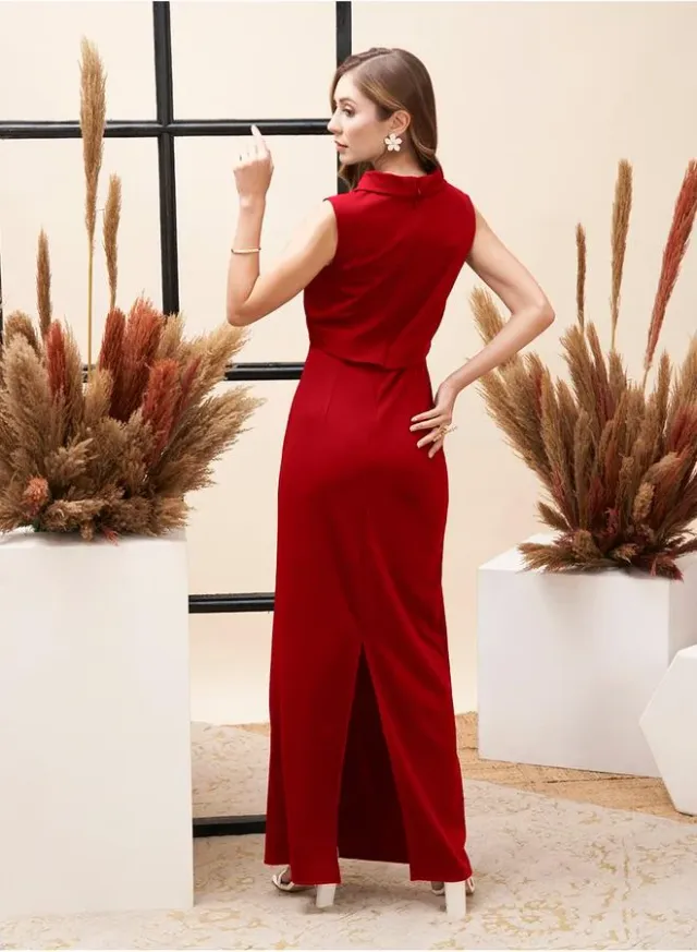 Mish Collared Overlap Detail Maxi Dress With Back Slit – image 5