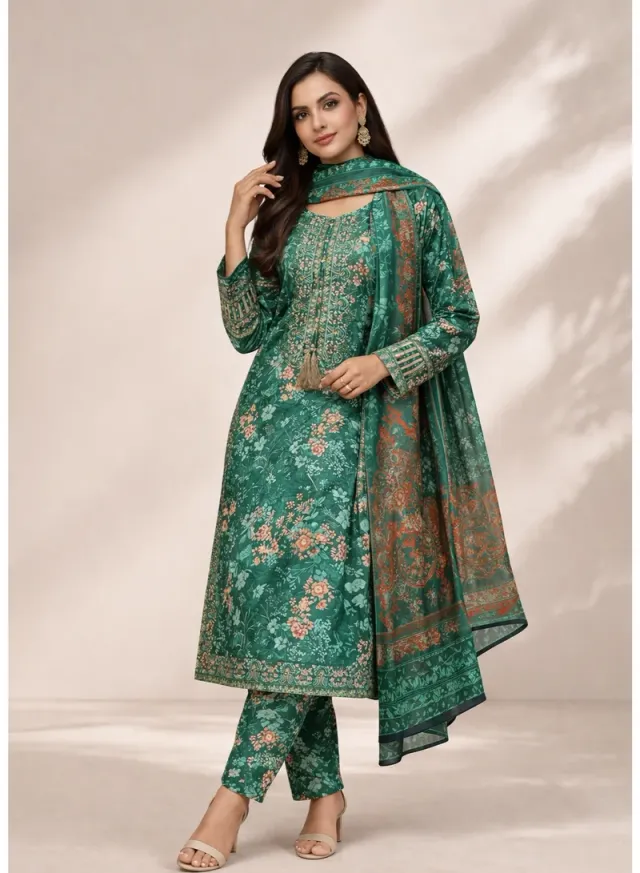 Royal Green Salwar Kameez Set | Cotton Blend Elegant Ethnic Wear for Women
