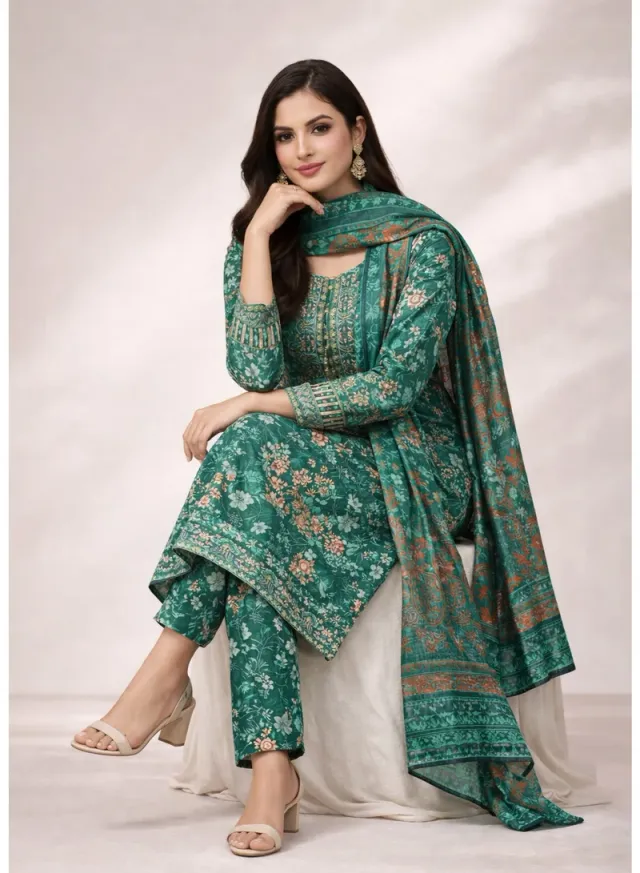 Royal Green Salwar Kameez Set | Cotton Blend Elegant Ethnic Wear for Women – image 3
