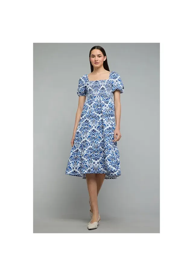 Patterned A-Line Dress with Square Neck An – صورة 2
