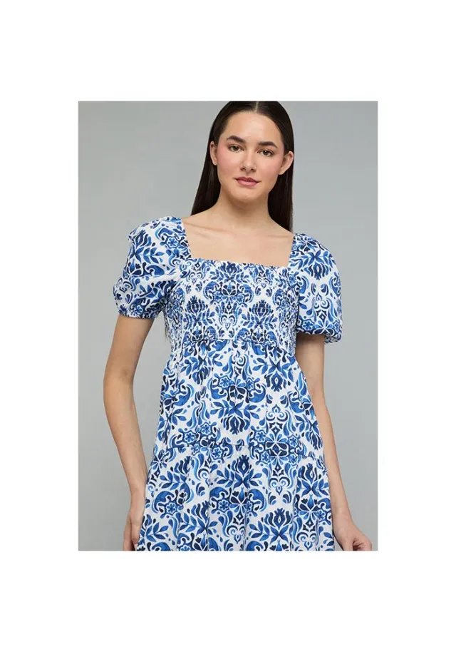 Patterned A-Line Dress with Square Neck An – صورة 3